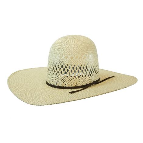 STT Natural Twisted Weave 2 Cord Chocolate Band 5" Brim Open Crown Straw Hat